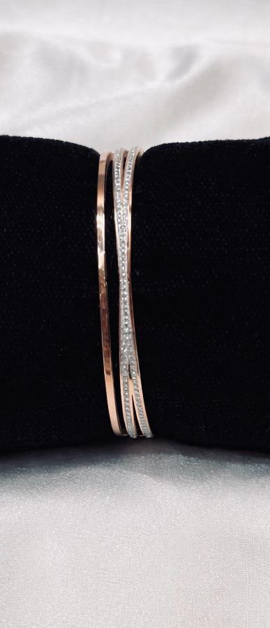 Luxe Rose-Gold & Silver Dual Bangle Bracelet