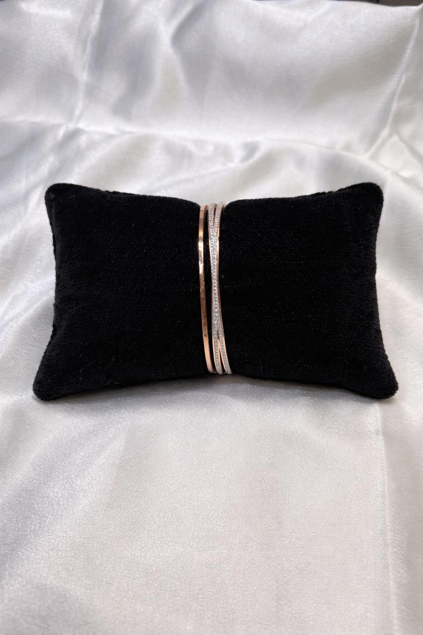 Luxe Rose-Gold & Silver Dual Bangle Bracelet