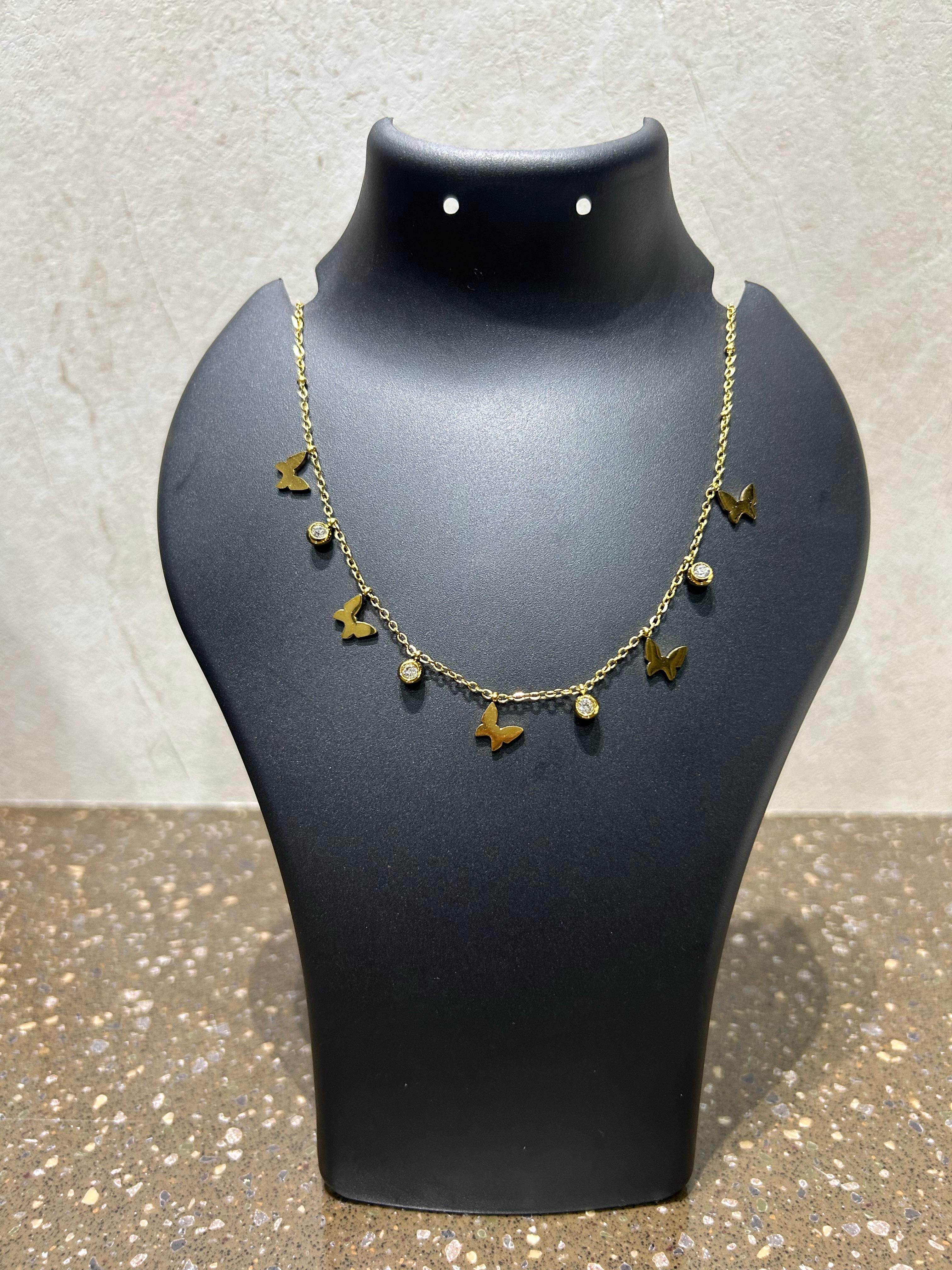 Gold Butterfly Charm Necklace with Crystal Accents